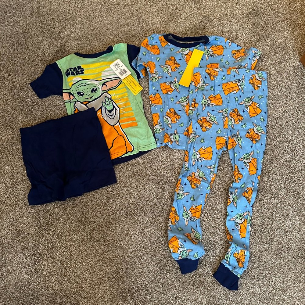 BOYS BABY YODA 4 PIECE  PAJAMA SET 2 TOPS, SHORTS, AND PANT SIZE 8  #K78 - Picture 2 of 2